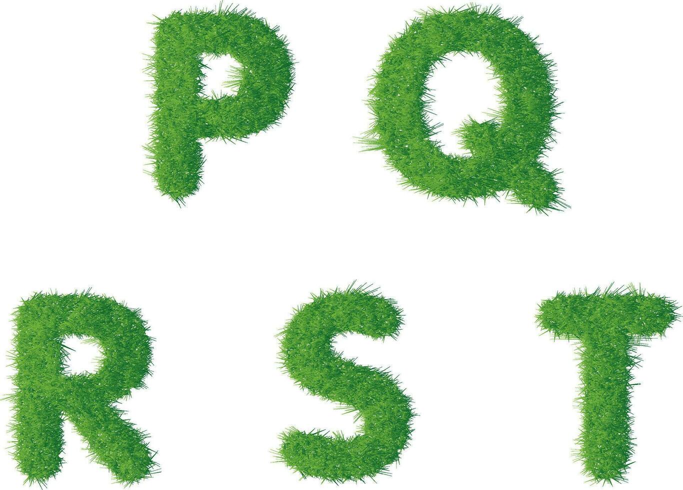 Capital letter P Q R S T texture green grass vector