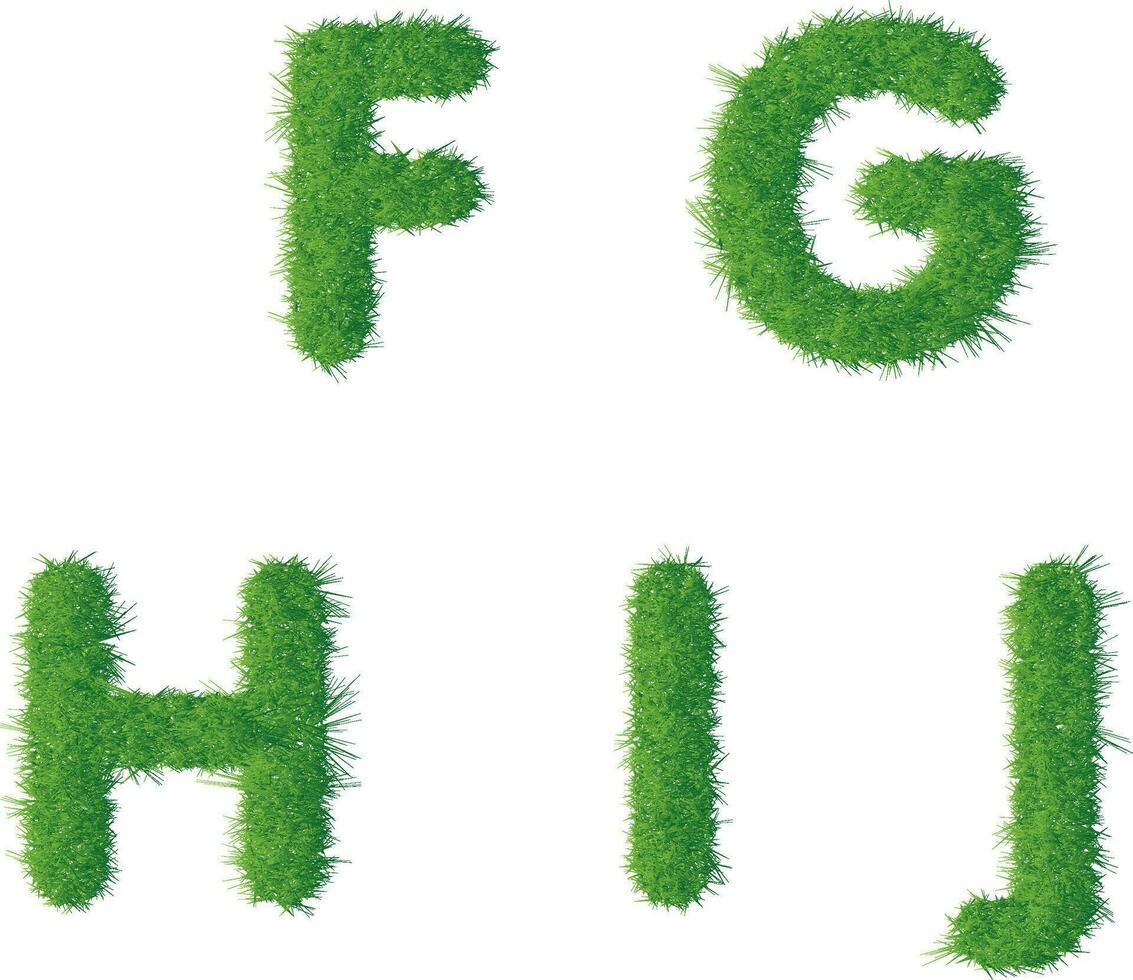 Capital letter F G H I J texture green grass vector