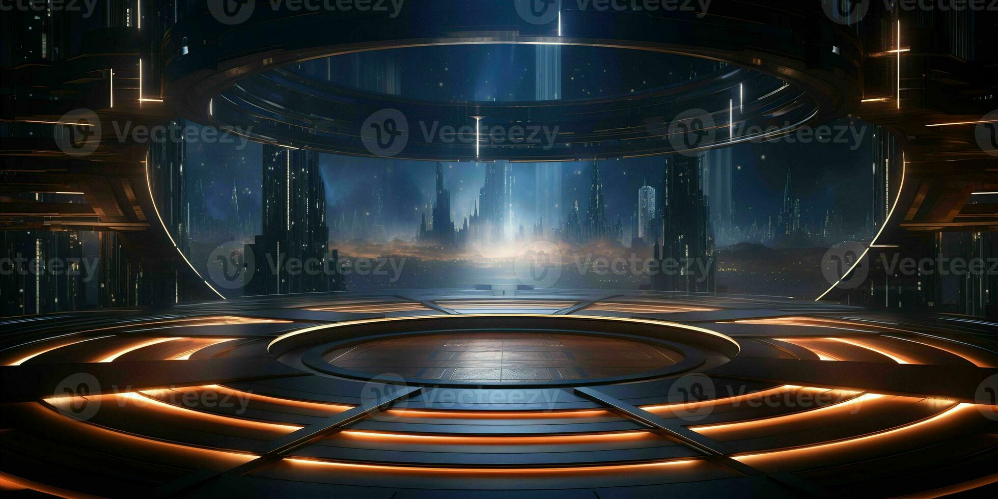 AI generated Modern Futuristic Stage Backdrop Concept, Abstract Technology Design for Events, Generative Ai photo