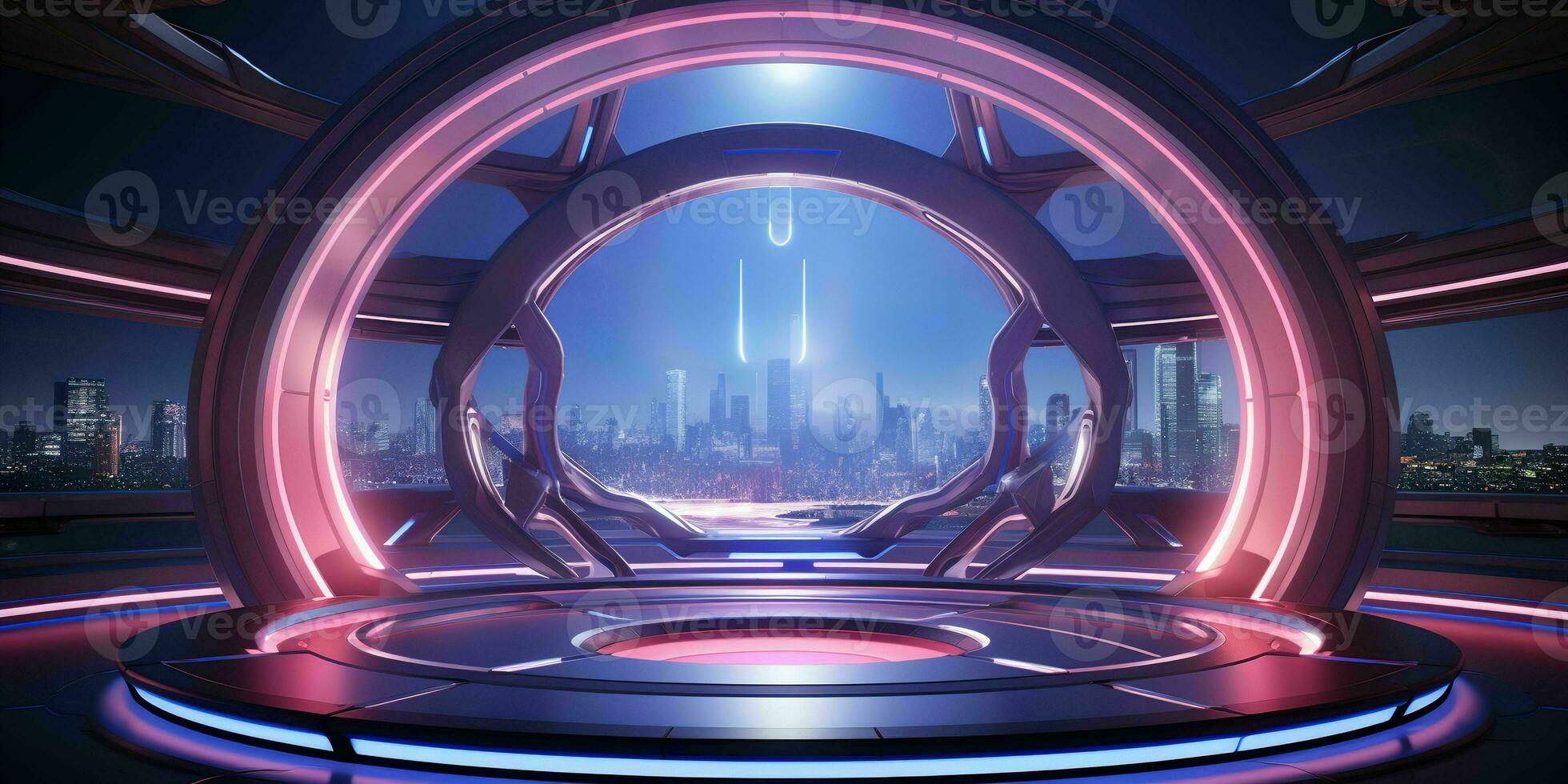 AI generated Modern Futuristic Stage Backdrop Concept, Abstract Technology Design for Events, Generative Ai photo