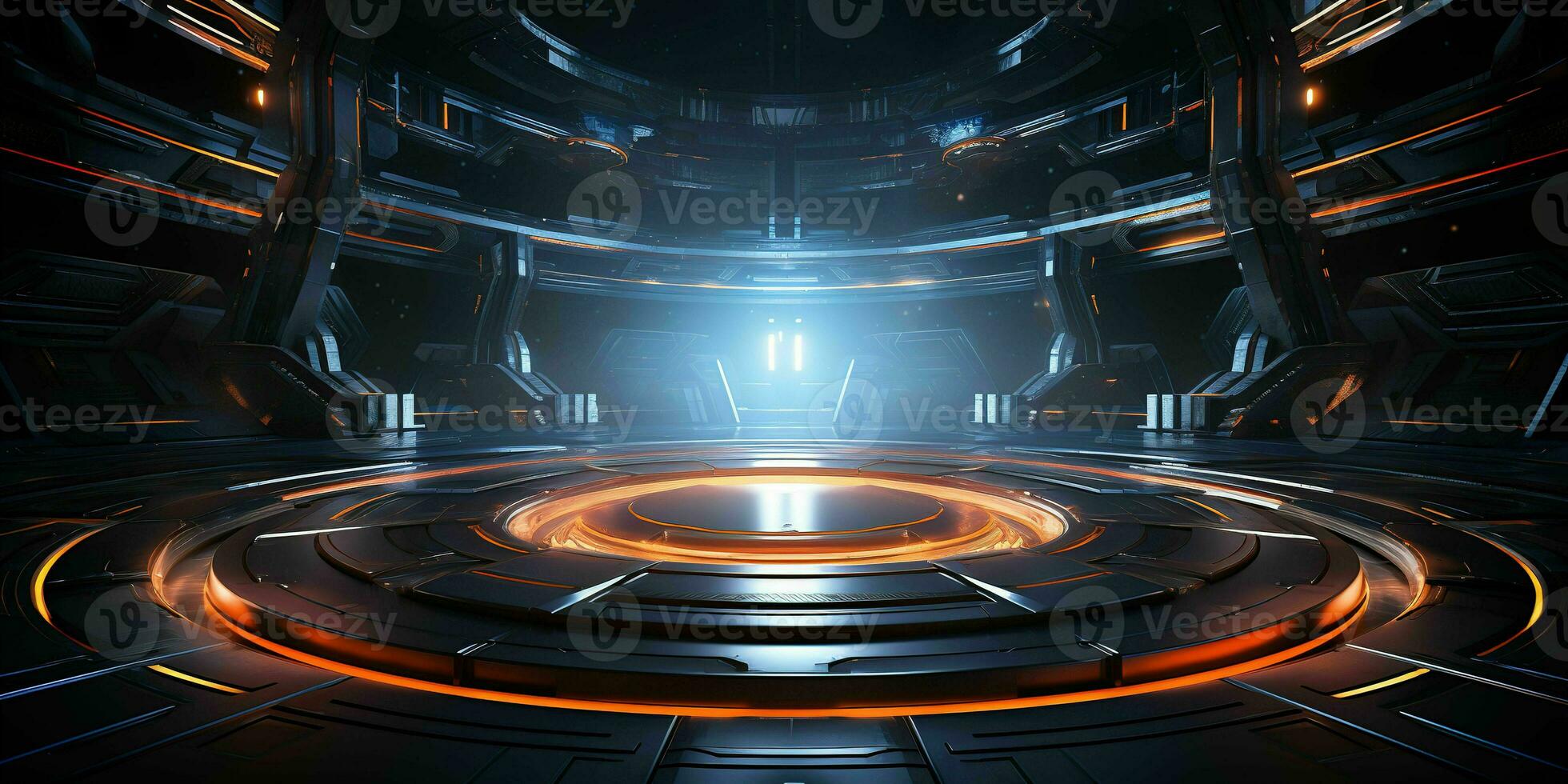 AI generated Modern Futuristic Stage Backdrop Concept, Abstract Technology Design for Events, Generative Ai photo