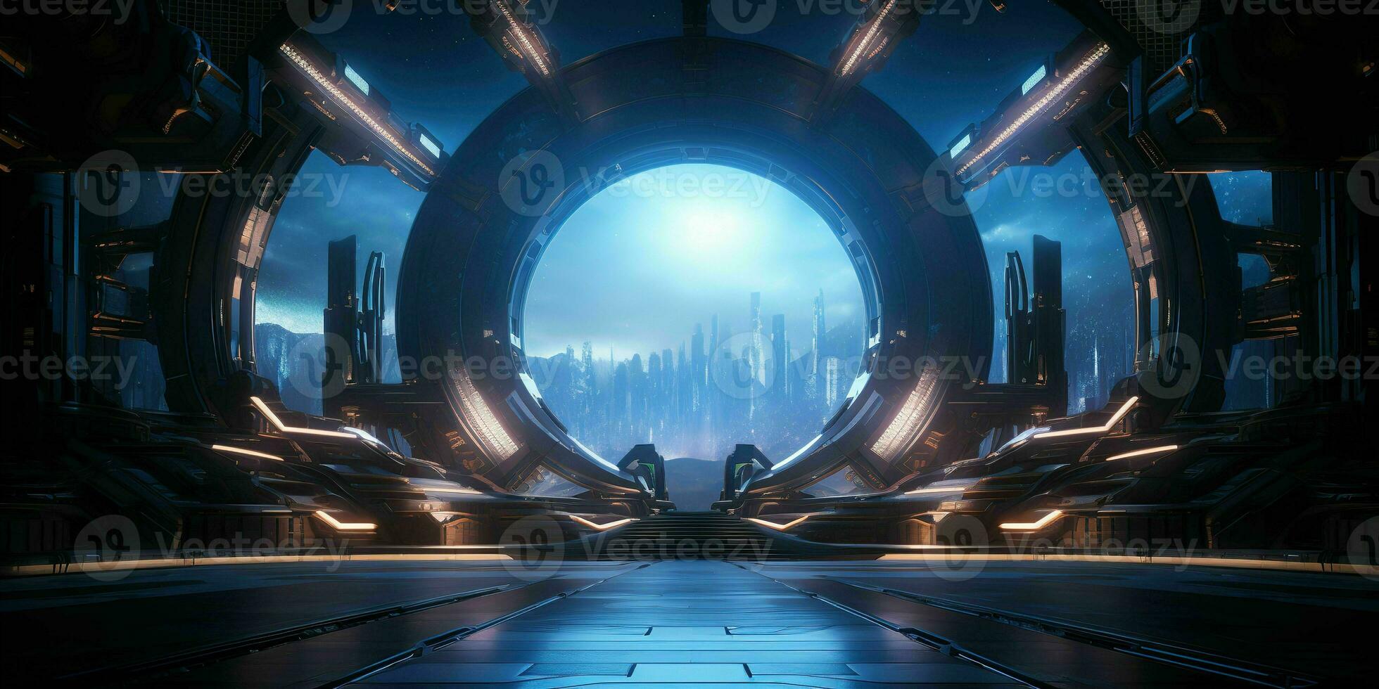 AI generated Modern Futuristic Stage Backdrop Concept, Abstract Technology Design for Events, Generative Ai photo