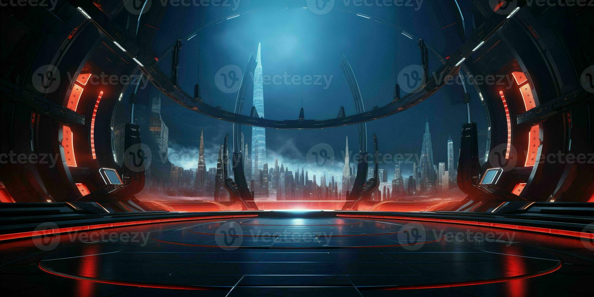 AI generated Modern Futuristic Stage Backdrop Concept, Abstract Technology Design for Events, Generative Ai photo