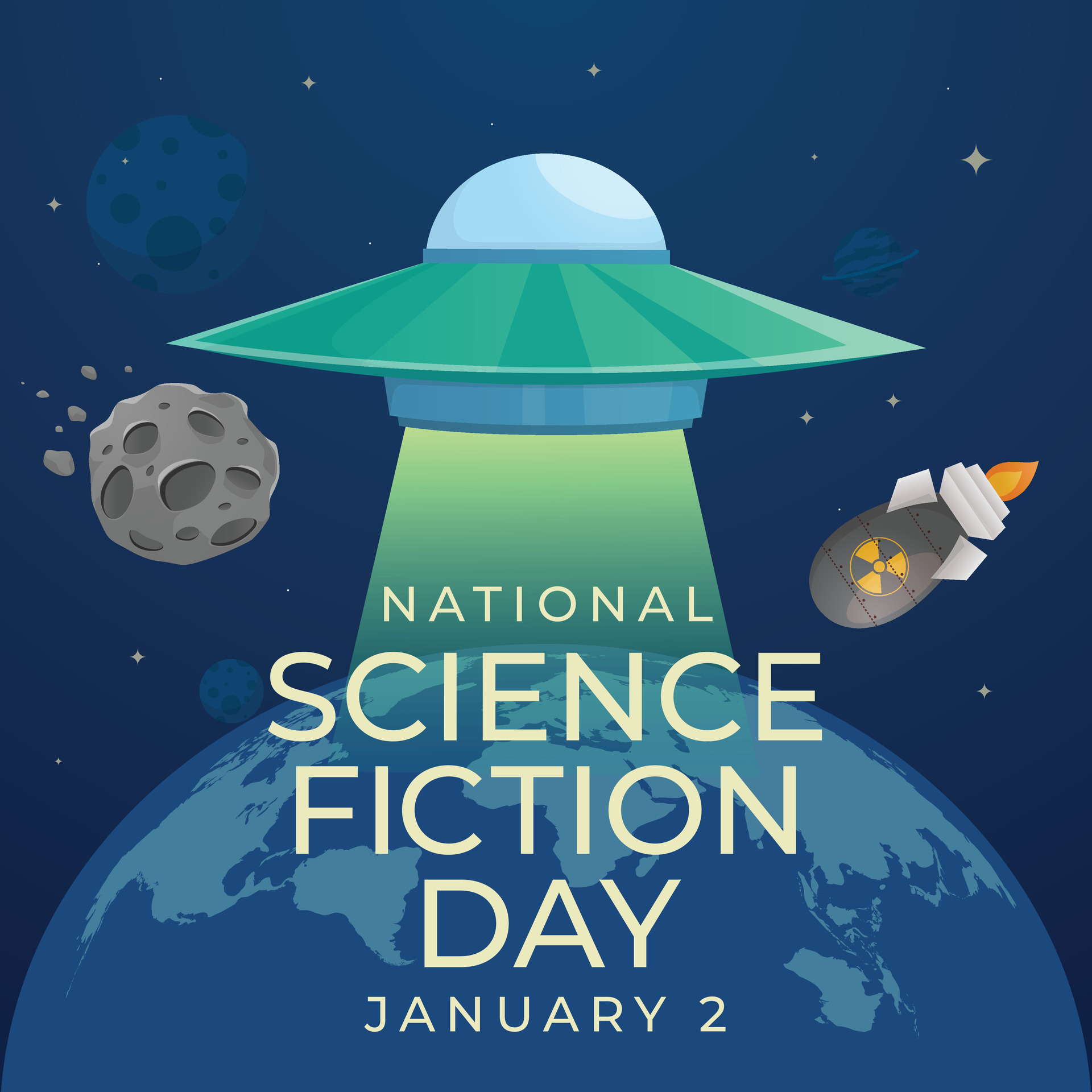 SciFi Celebration Vector Design Template for National Science Fiction
