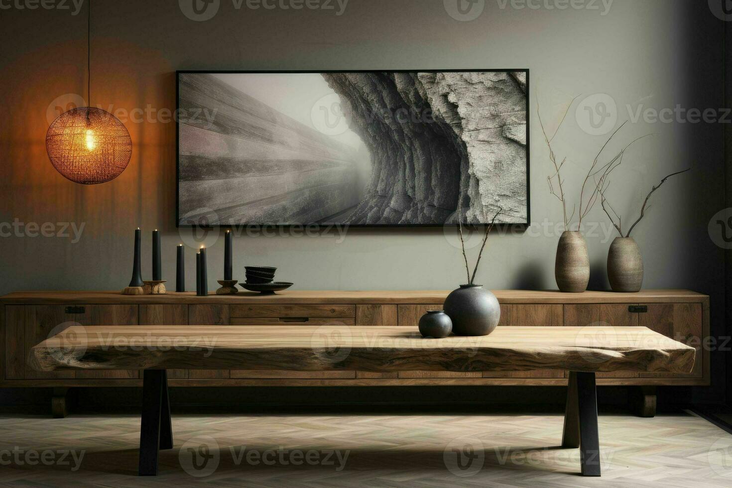 empty white living room with an open door and white wooden floor, AI Generative photo