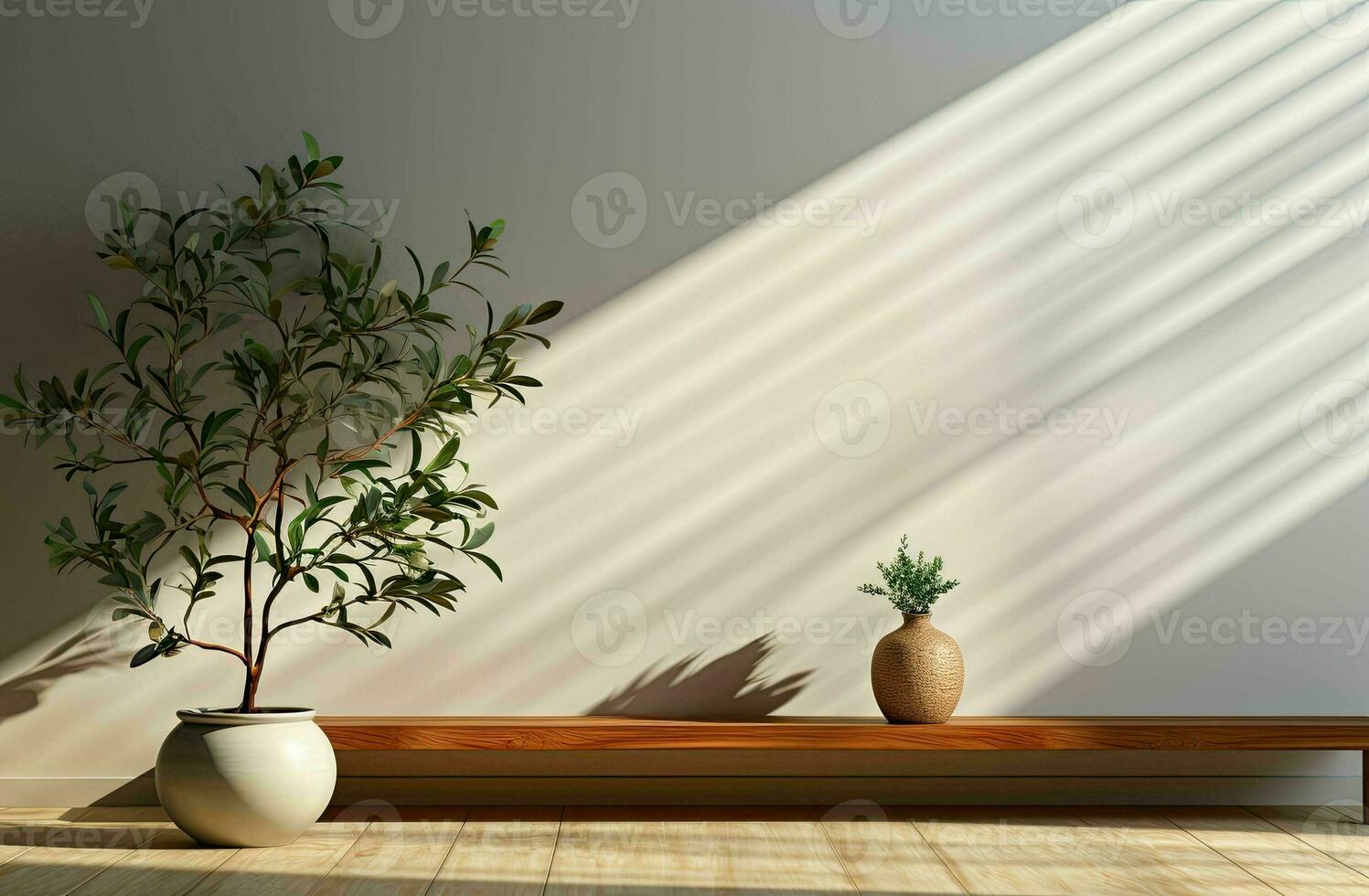 empty white living room with an open door and white wooden floor, AI Generative photo