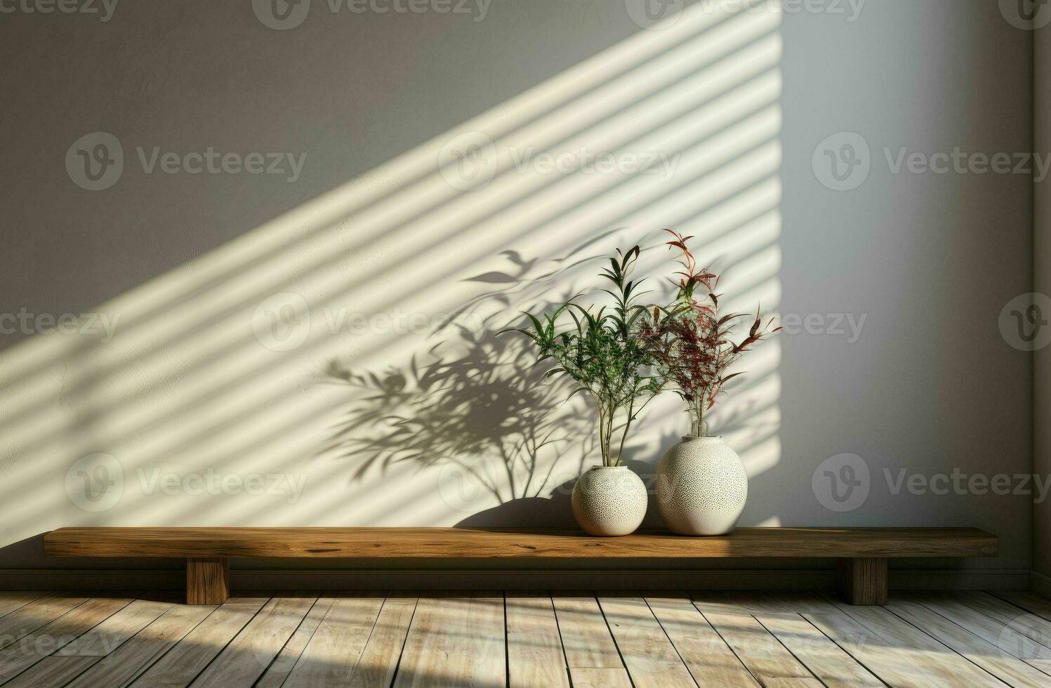 empty white living room with an open door and white wooden floor, AI Generative photo