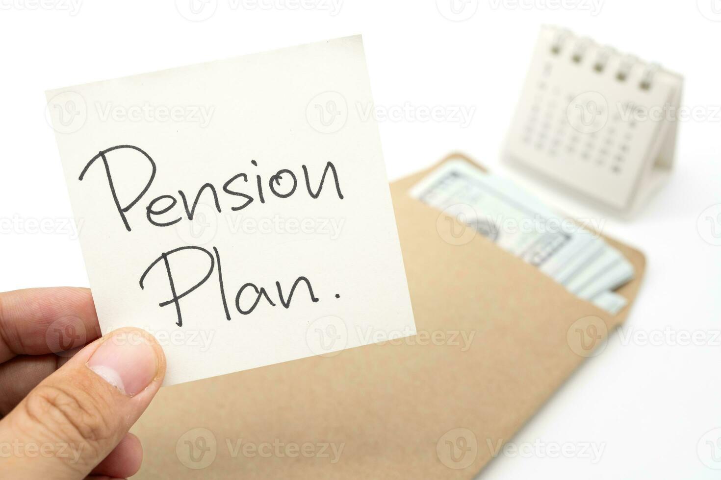 Envelope With Money And Calendar. opens envelope with money, dollars. Pension Concept. Bonus Money. isolated on white background. photo