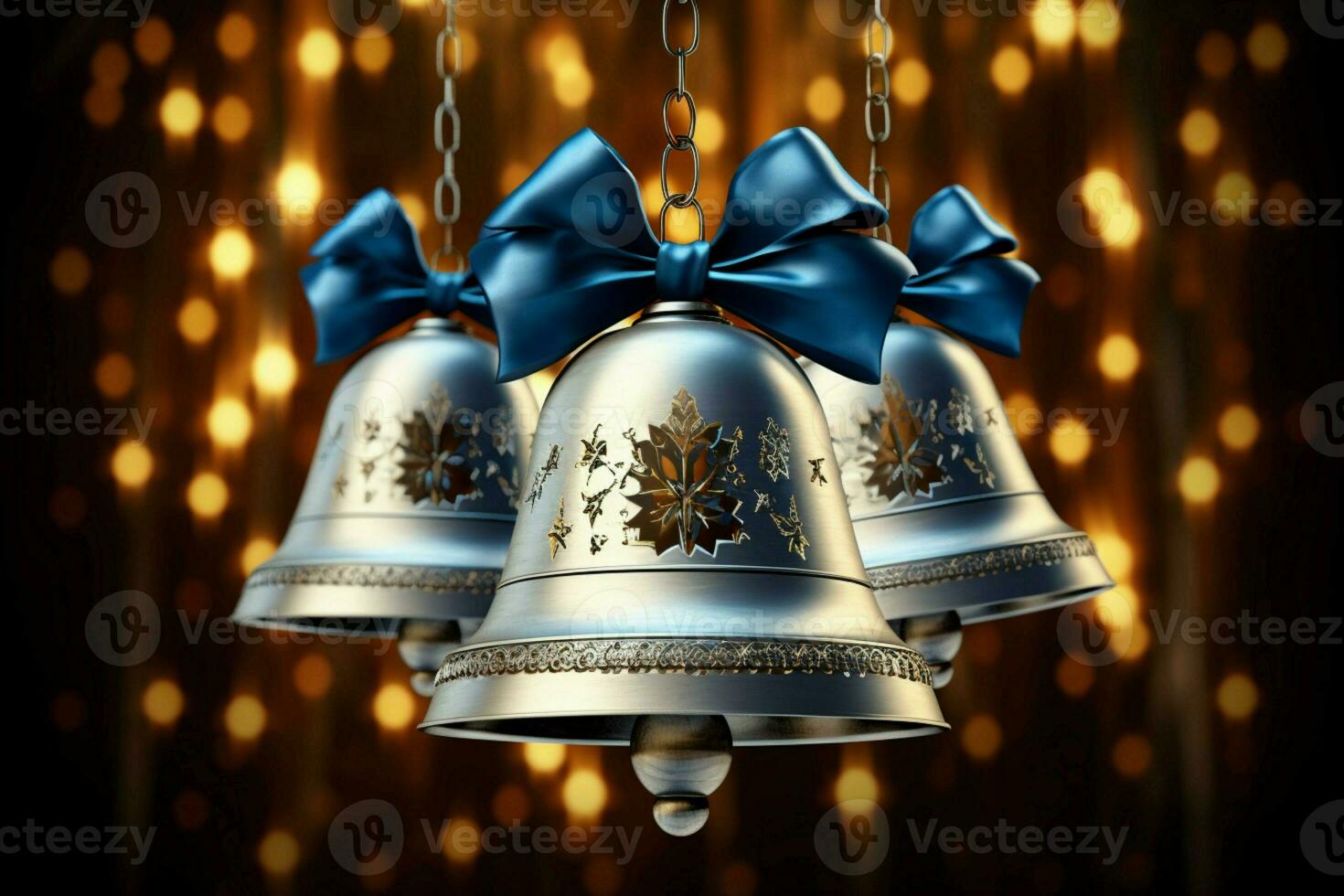 AI generated Shiny Christmas bell jingle bells ringing, spreading holiday cheer with festive joy AI Generated photo