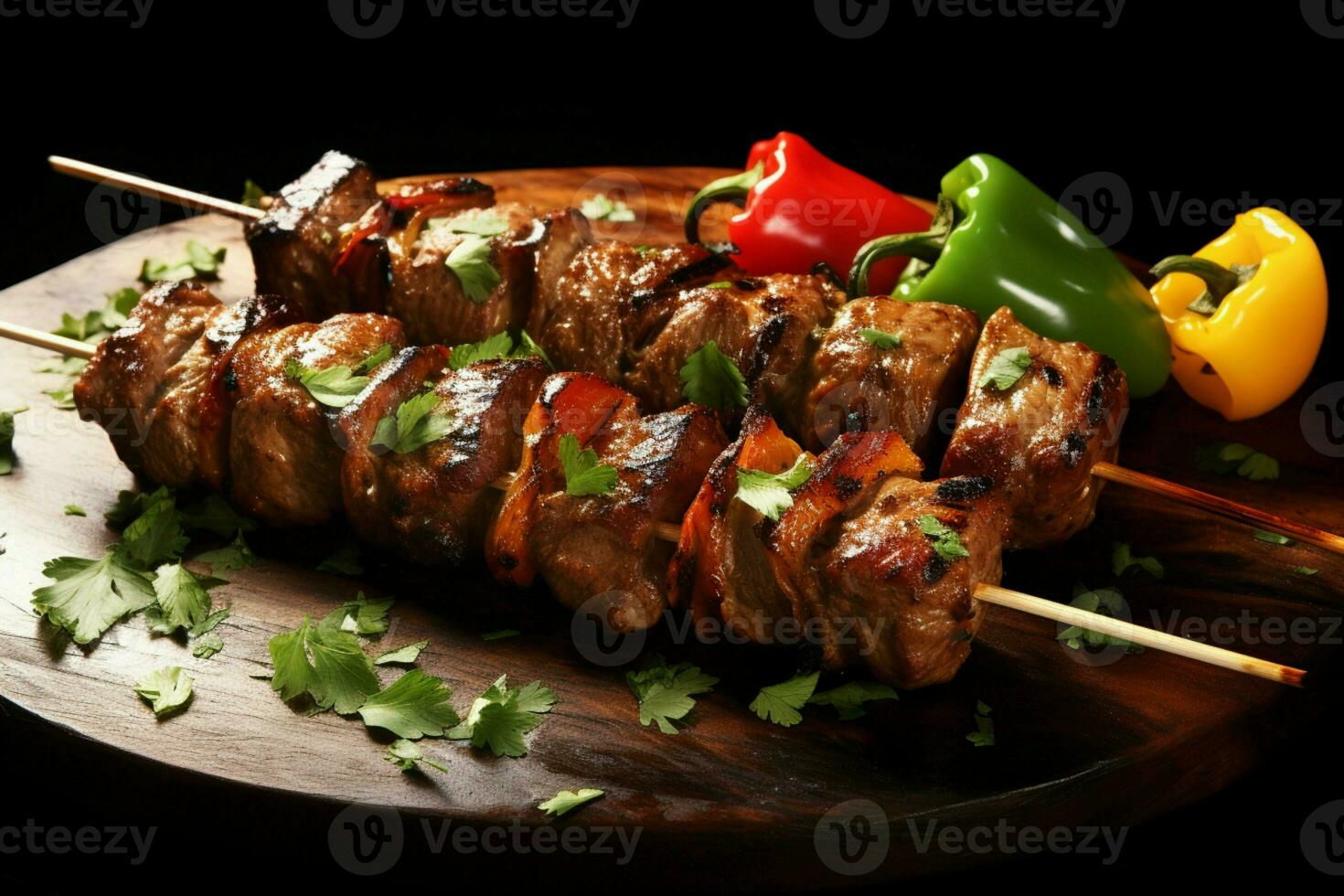 Juicy skewered seekh kababs a mouthwatering blend of spices and grilled goodness AI Generated photo