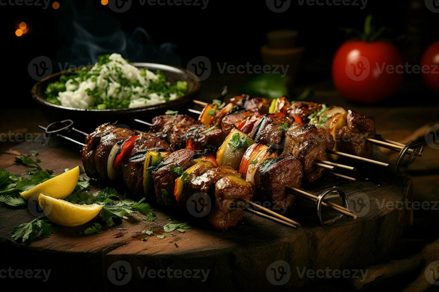 Juicy skewered seekh kababs a mouthwatering blend of spices and grilled goodness AI Generated photo