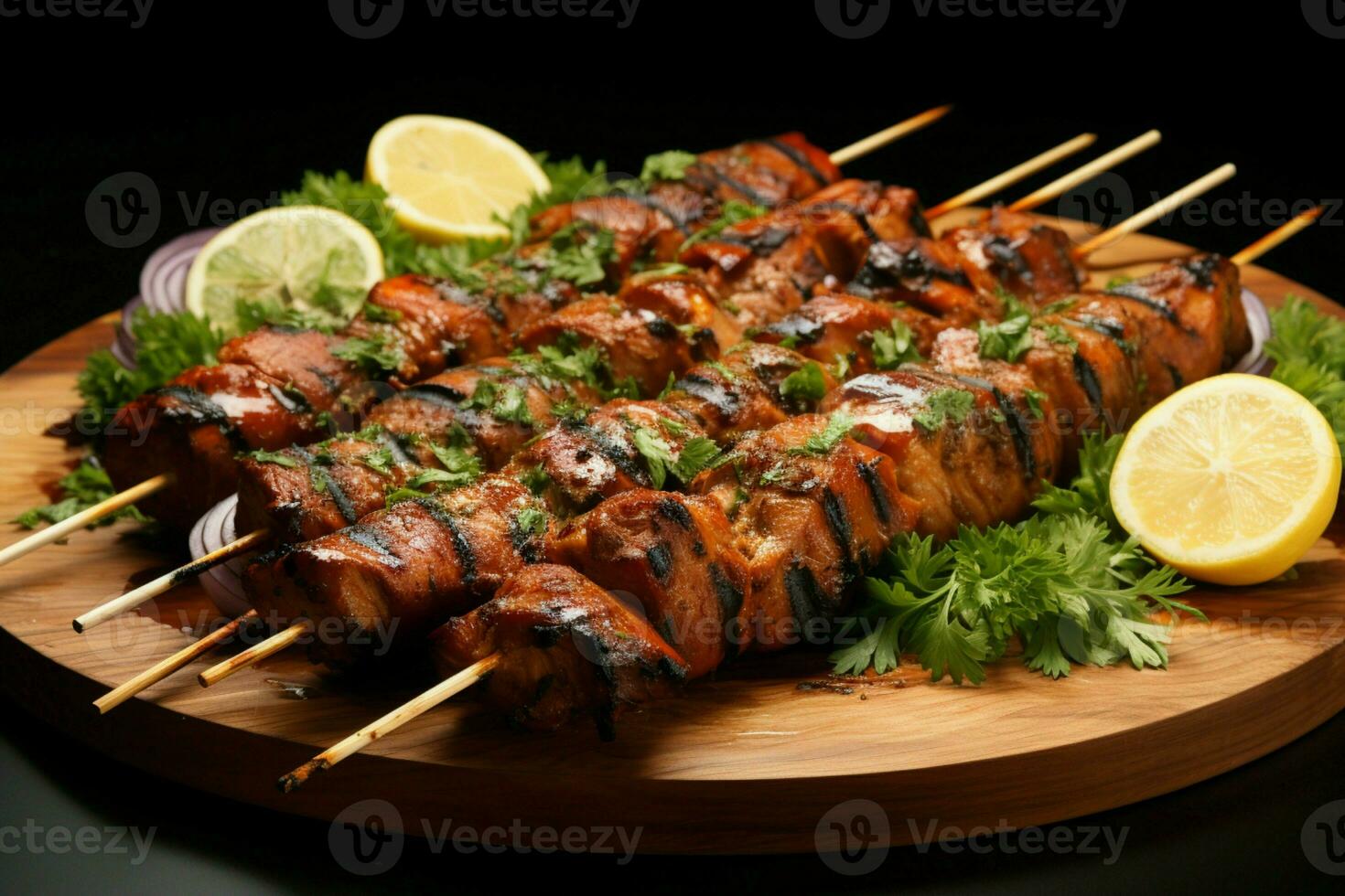 Juicy skewered seekh kababs a mouthwatering blend of spices and grilled goodness AI Generated photo