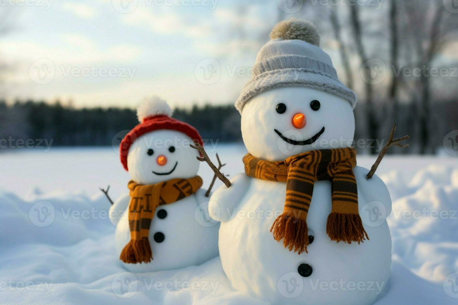 AI generated Charming snowman heralds Christmas celebration holiday cheer AI Generated photo