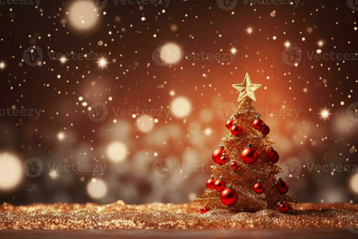 AI generated Magical holiday Christmas backdrop a sparkling tree and bokeh lights on red  AI Generated photo