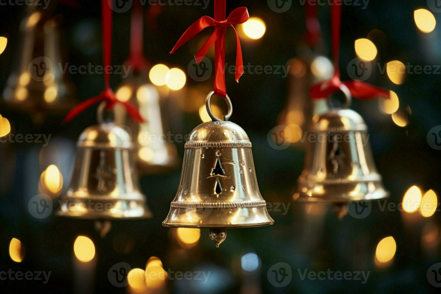 AI generated Shiny Christmas bell jingle bells ringing, spreading holiday cheer with festive joy AI Generated photo