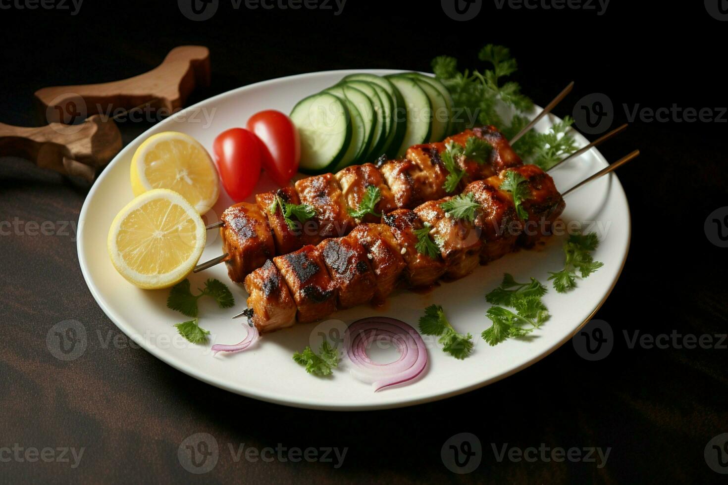 Juicy skewered seekh kababs a mouthwatering blend of spices and grilled goodness AI Generated photo