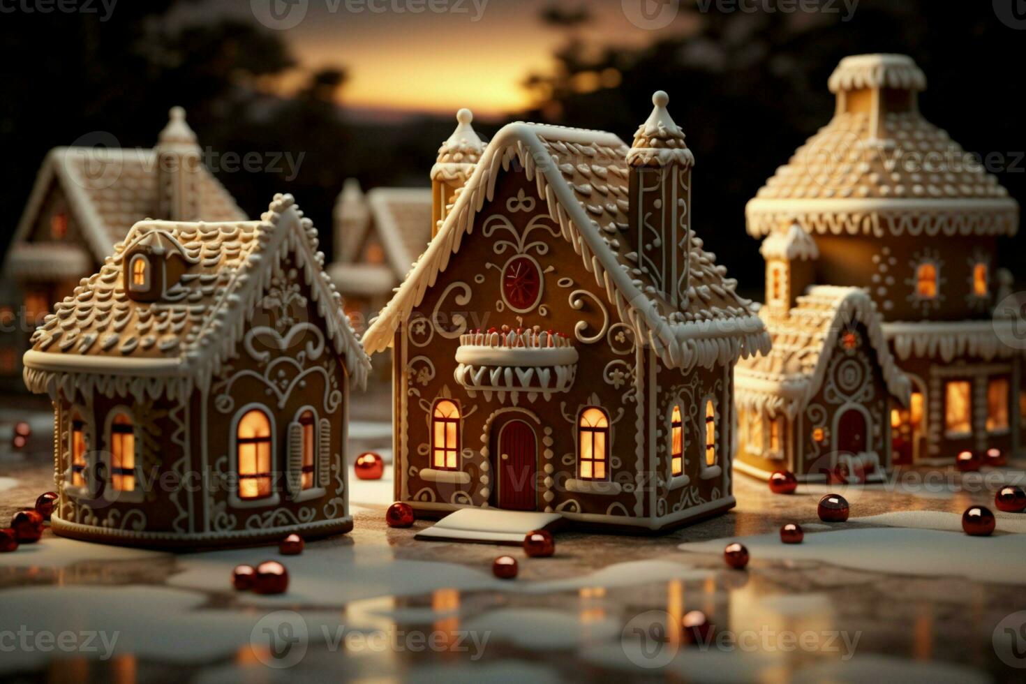 AI generated Christmas gingerbread house Magical fairy tale castle in snowy winter of sugary dreams AI Generated photo