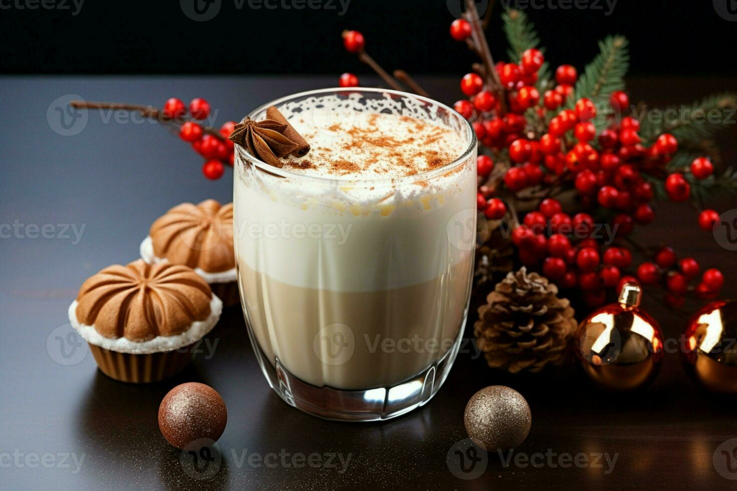 AI generated Classic hot chocolate rich warmth and creamy eggnog festive holiday Christmas  AI Generated photo