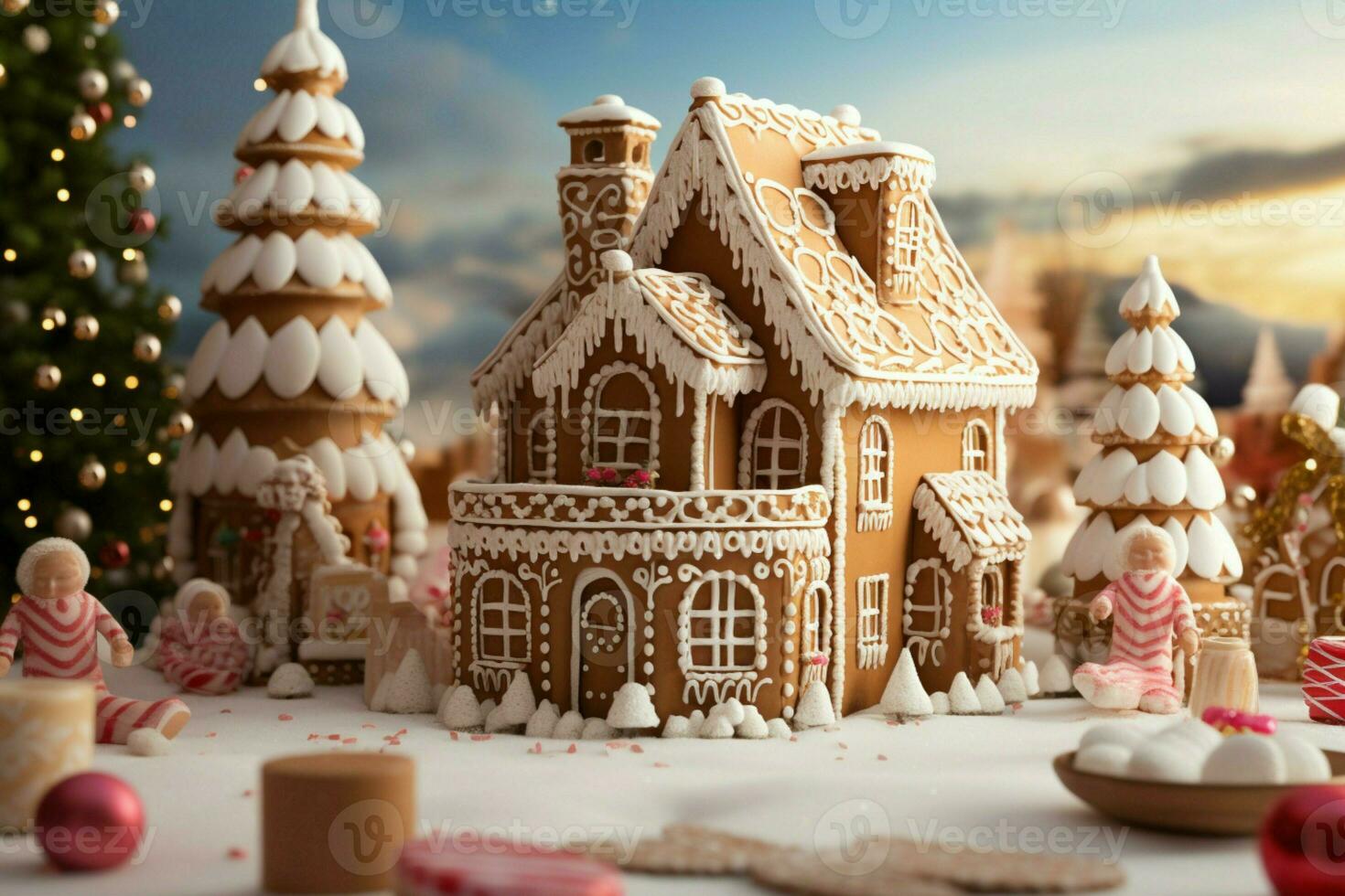 AI generated Christmas gingerbread house Magical fairy tale castle in snowy winter of sugary dreams AI Generated photo