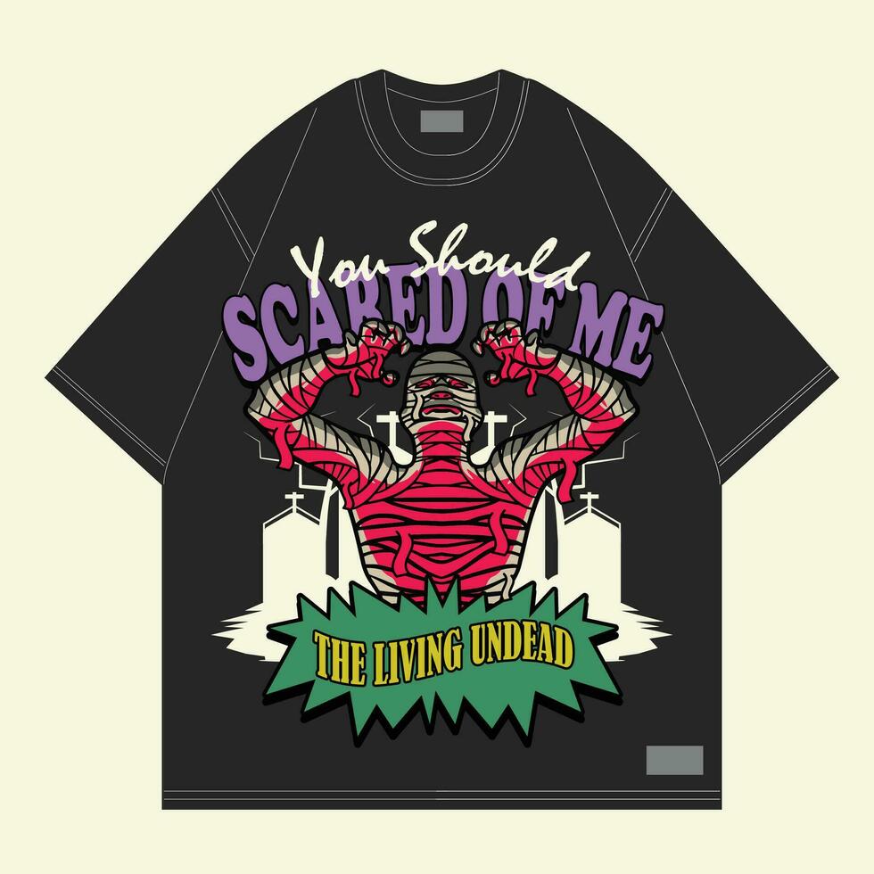 scary mummy haloween tshirt design for streetwear print or brand vector