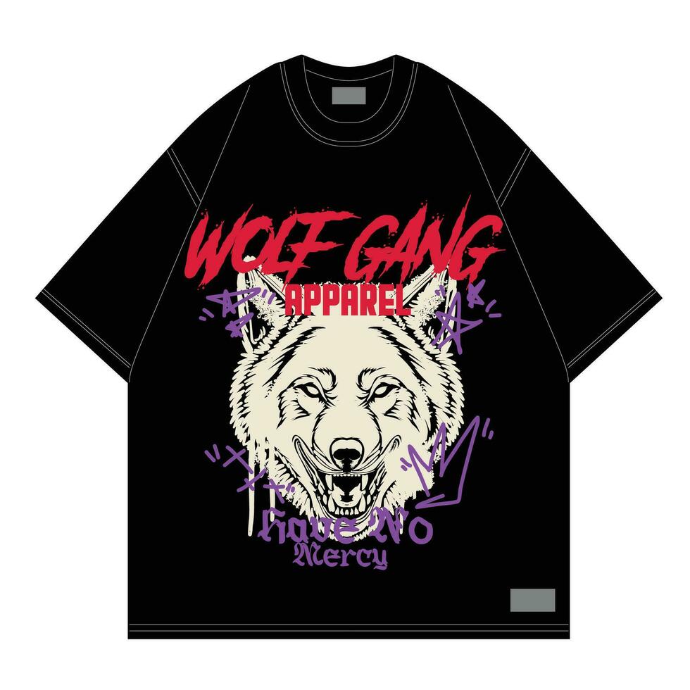 Wolf head graffiti style streetwear tshirt design and merch vector