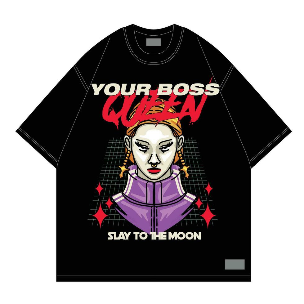 queen boss streetwear for girl merch and brand vector