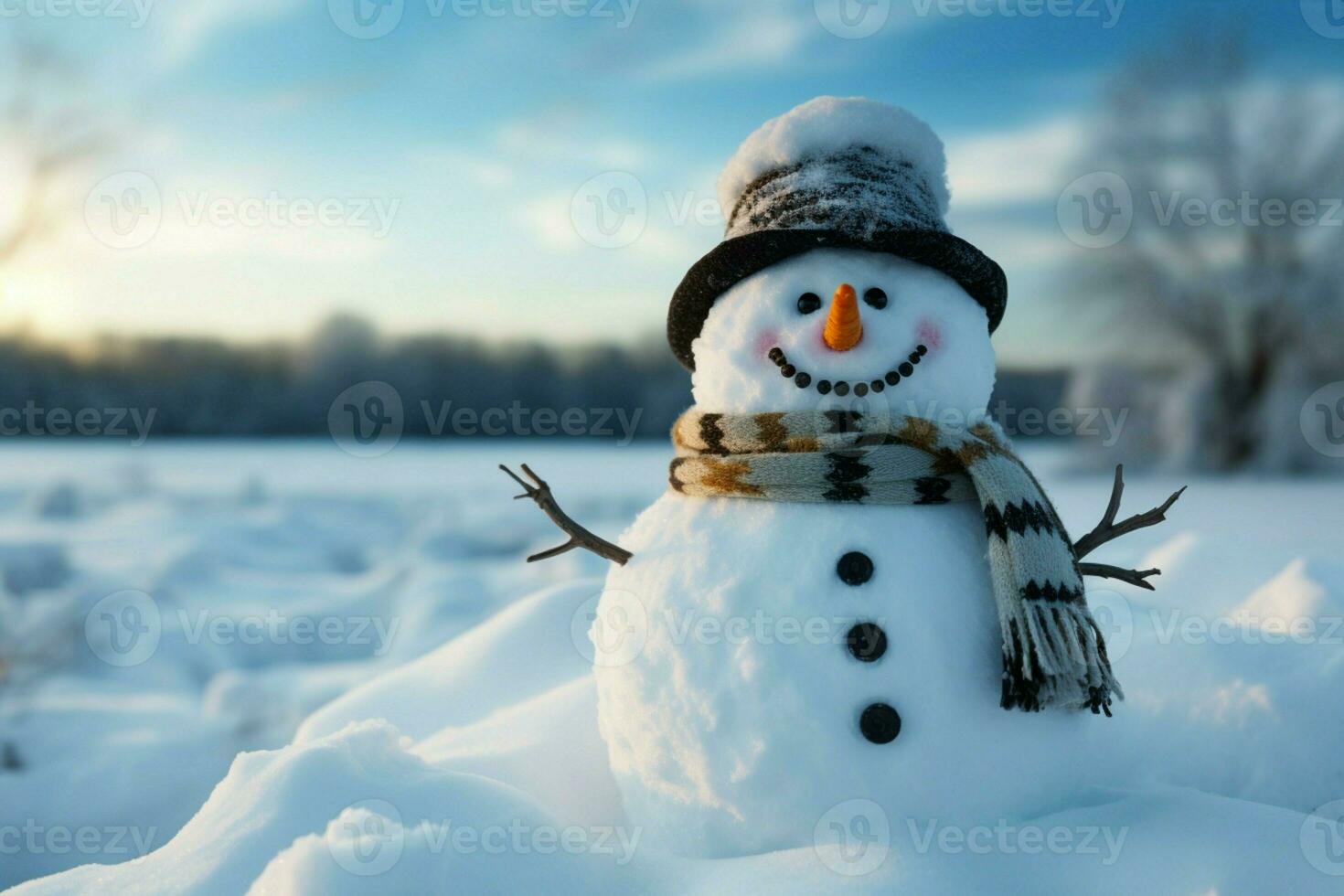 AI generated Charming snowman heralds Christmas celebration holiday cheer AI Generated photo