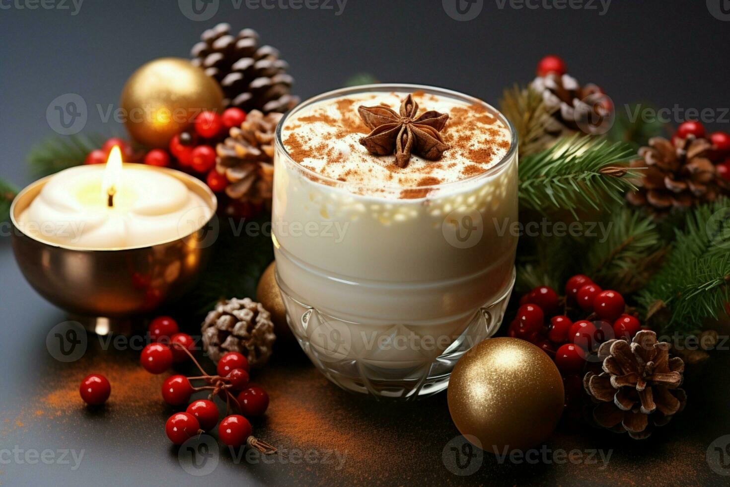 AI generated Classic hot chocolate rich warmth and creamy eggnog festive holiday Christmas  AI Generated photo