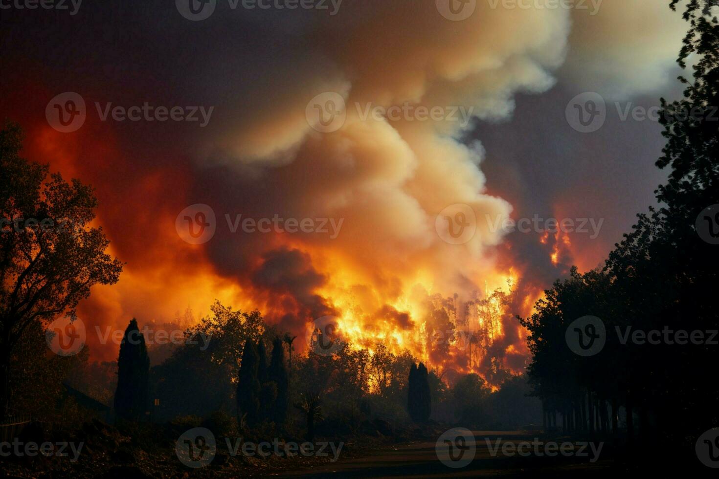 wildfire forest fire Engulfs Woods Fire Spreads Wildly AI Generated photo