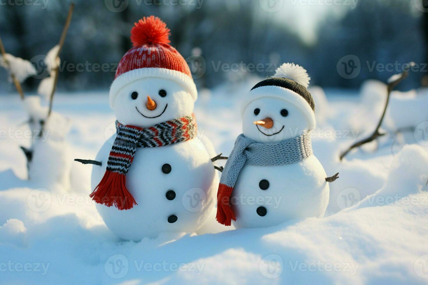 AI generated Charming snowman heralds Christmas celebration holiday cheer AI Generated photo