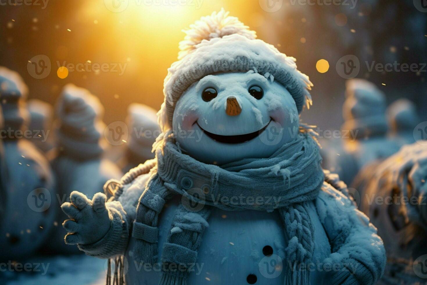 AI generated Charming snowman heralds Christmas celebration holiday cheer AI Generated photo