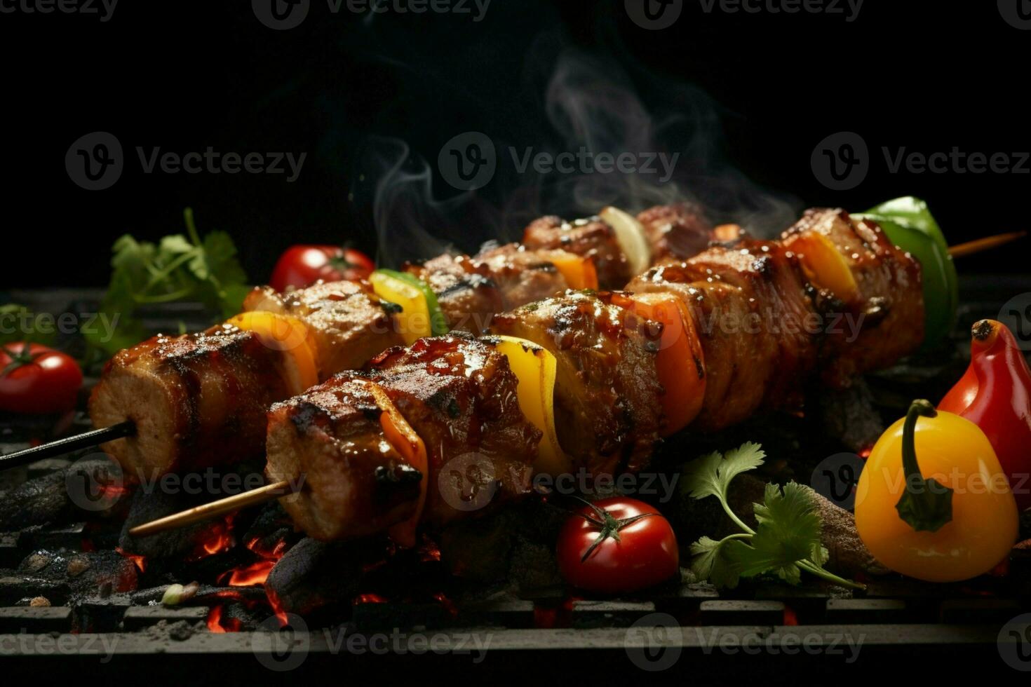 Juicy skewered seekh kababs a mouthwatering blend of spices and grilled goodness AI Generated photo