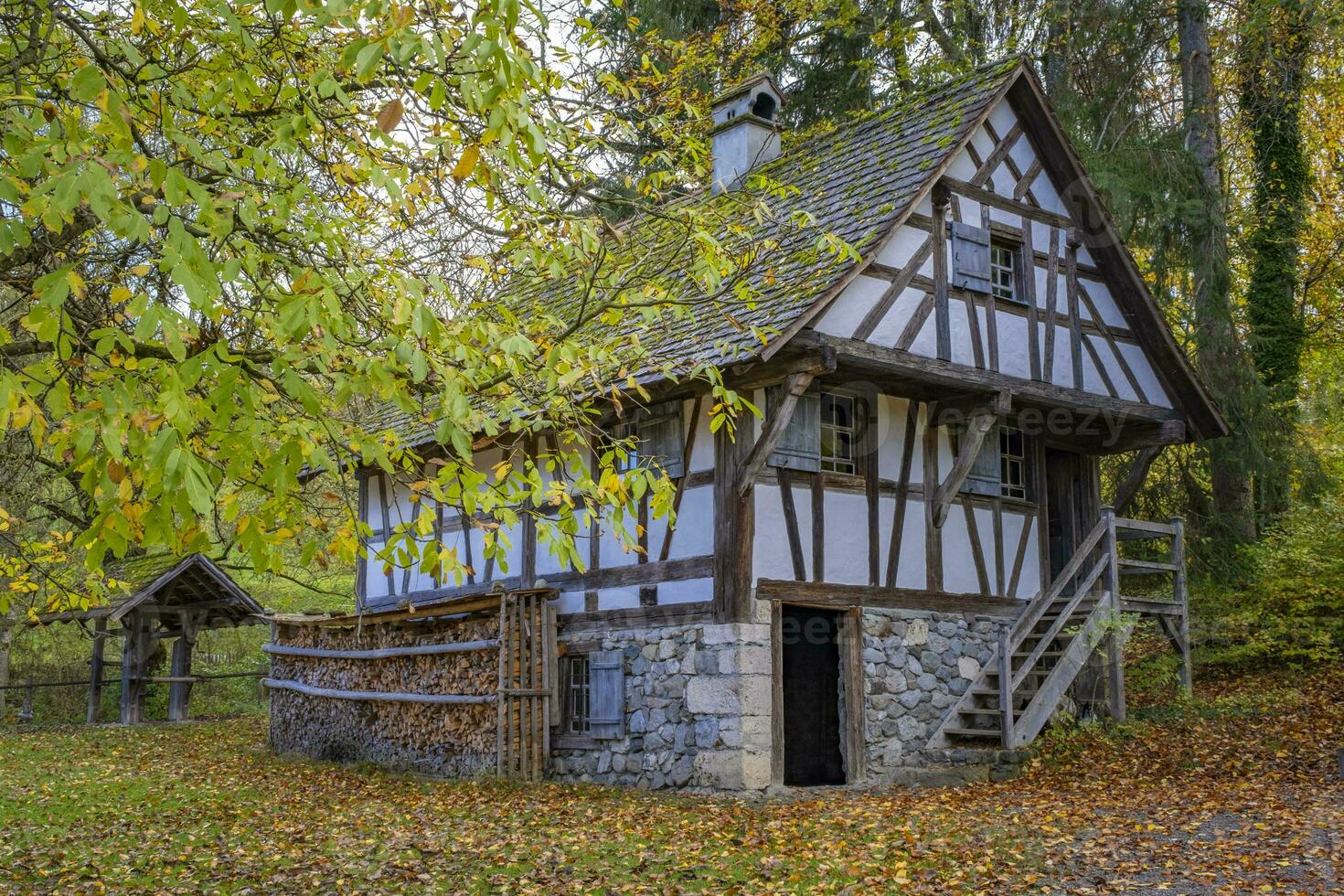 This photo shows wonderf half-timbered houses in a farmers village in Germany