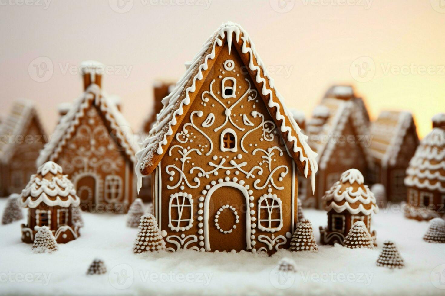 ai generado Navidad pan de jengibre casa mágico hada cuento castillo en Nevado invierno de azucarado Sueños ai generado foto