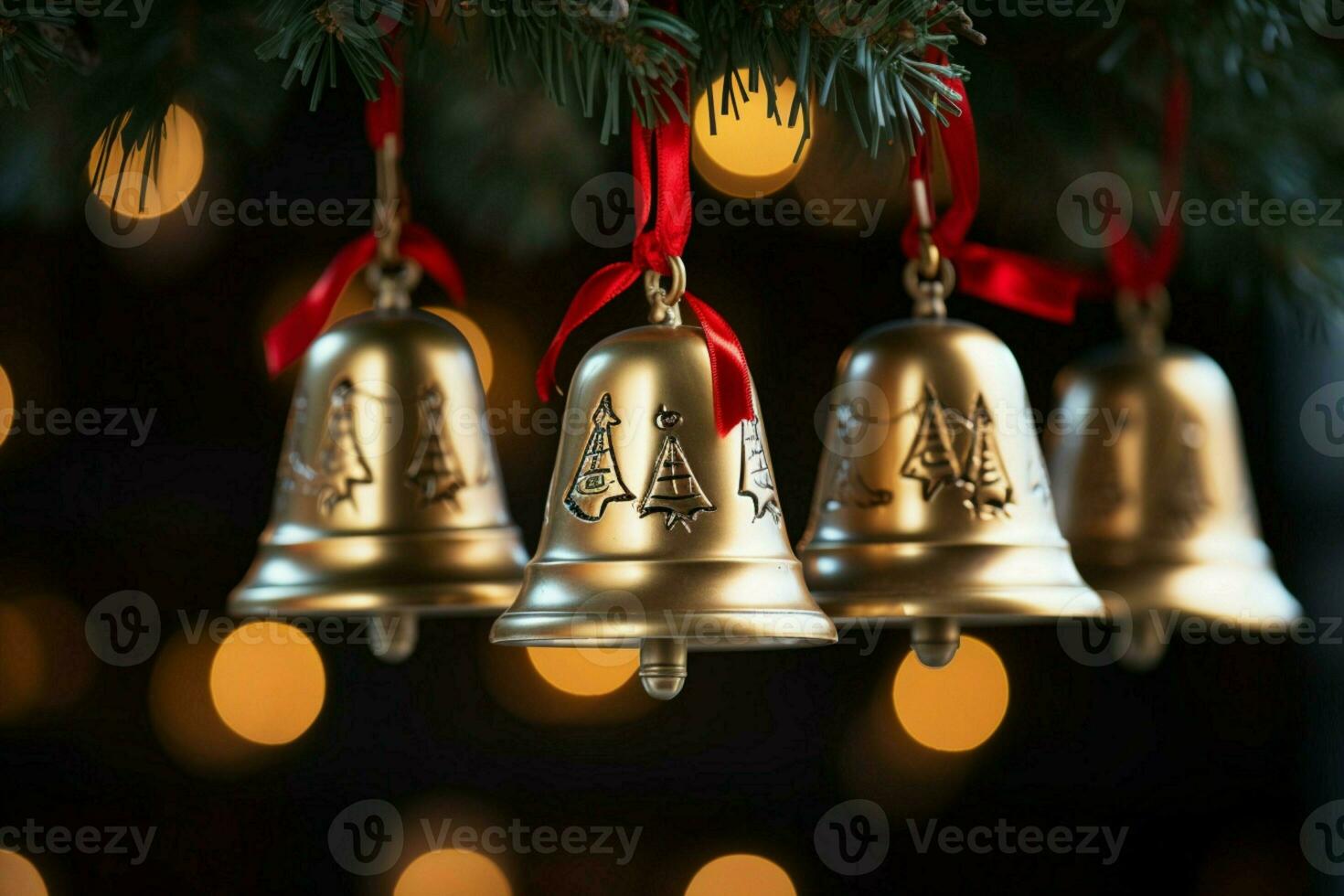 AI generated Shiny Christmas bell jingle bells ringing, spreading holiday cheer with festive joy AI Generated photo