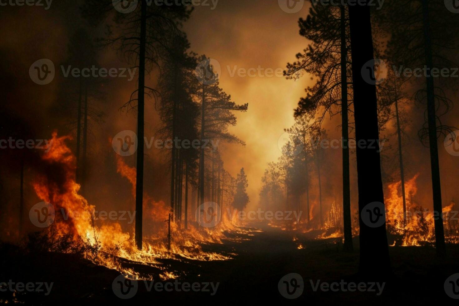 wildfire forest fire Engulfs Woods Fire Spreads Wildly AI Generated photo