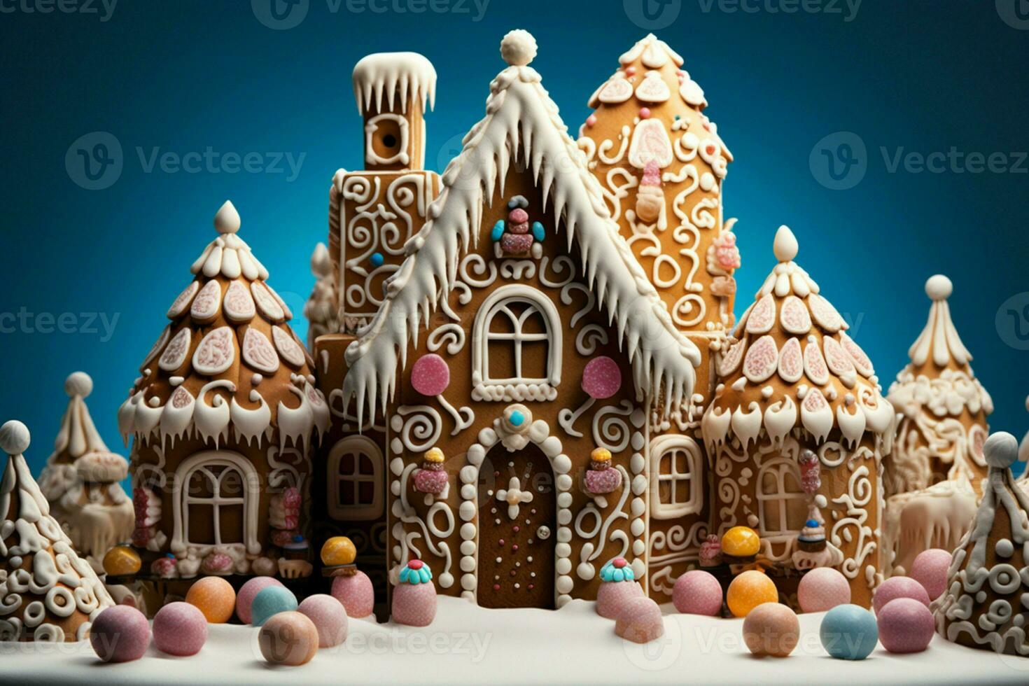 AI generated Christmas gingerbread house Magical fairy tale castle in snowy winter of sugary dreams AI Generated photo