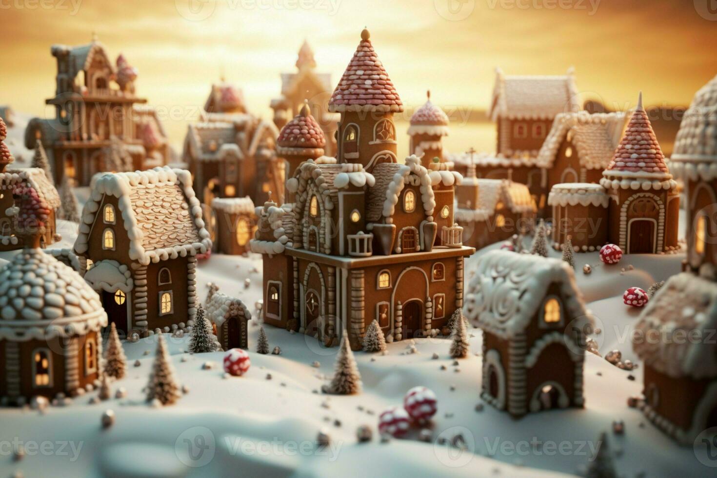 AI generated Christmas gingerbread house Magical fairy tale castle in snowy winter of sugary dreams AI Generated photo