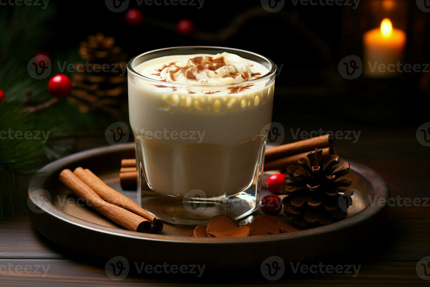 AI generated Classic hot chocolate rich warmth and creamy eggnog festive holiday Christmas  AI Generated photo