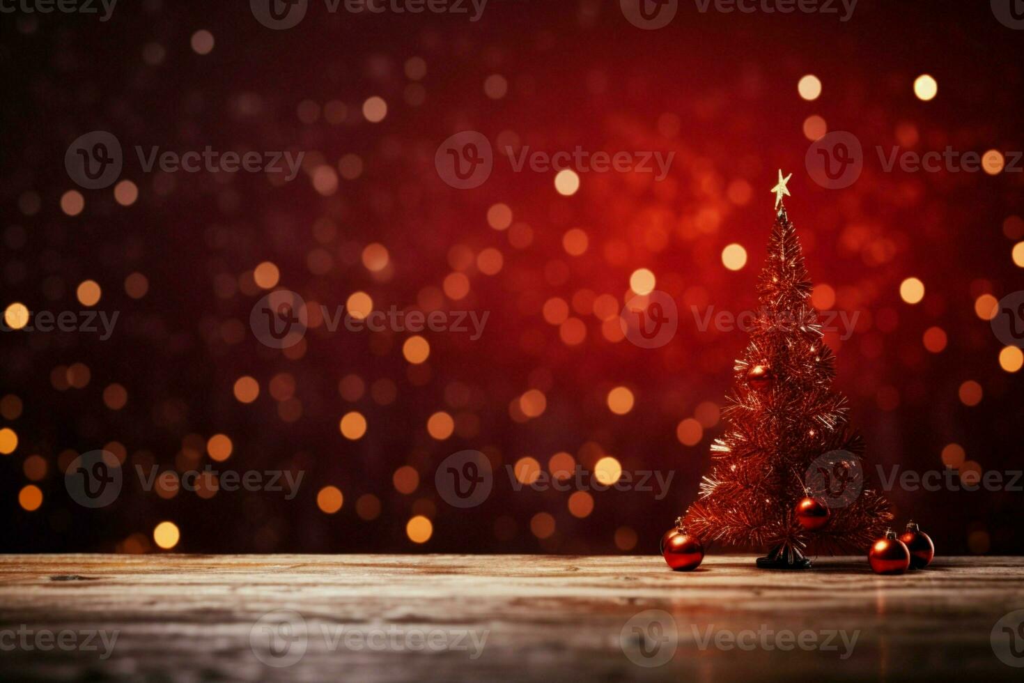 ai generado mágico fiesta Navidad fondo un espumoso árbol y bokeh luces en rojo ai generado foto