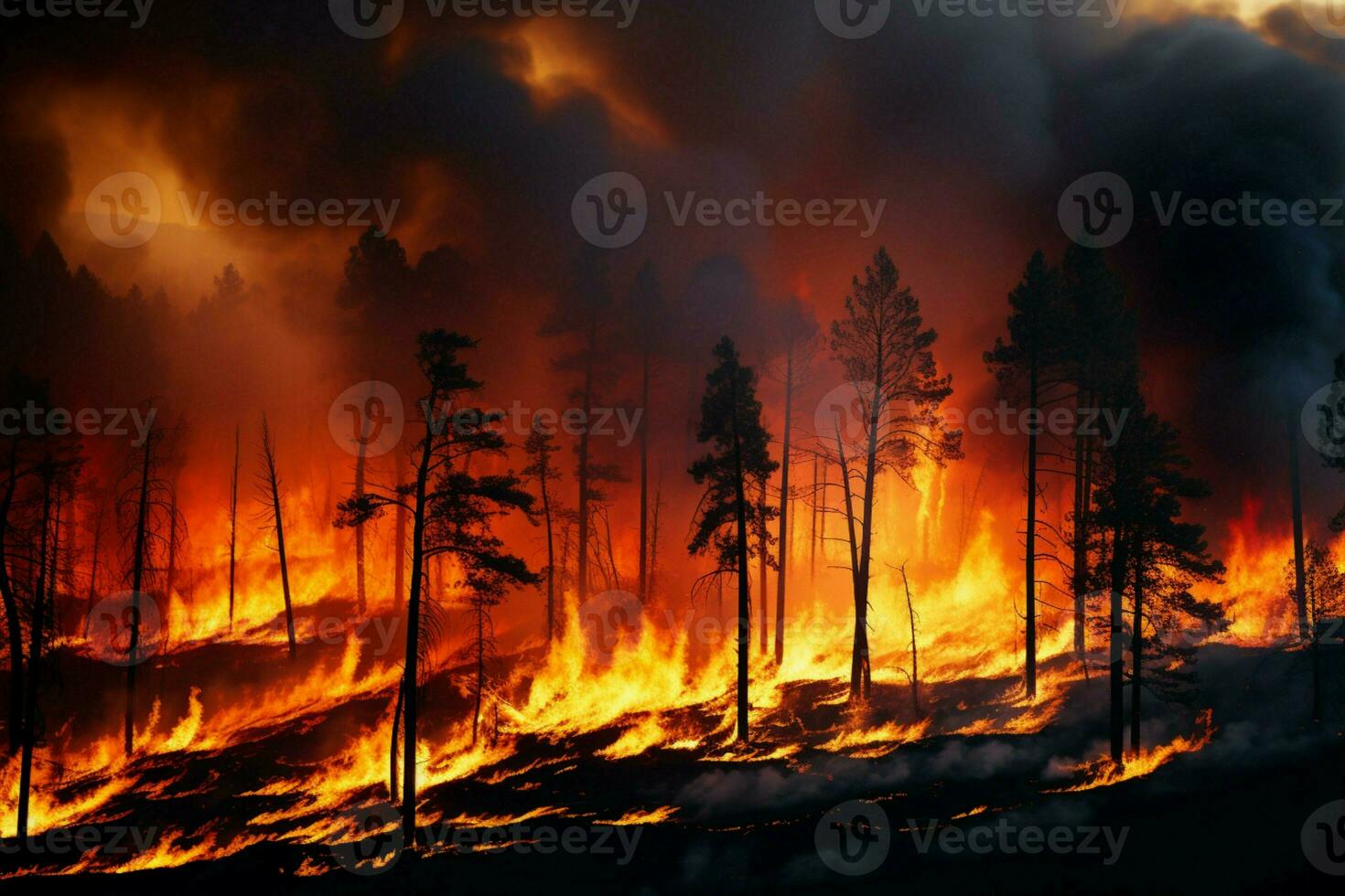 wildfire forest fire Engulfs Woods Fire Spreads Wildly AI Generated photo