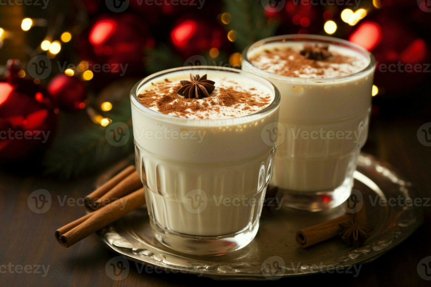 AI generated Classic hot chocolate rich warmth and creamy eggnog festive holiday Christmas  AI Generated photo