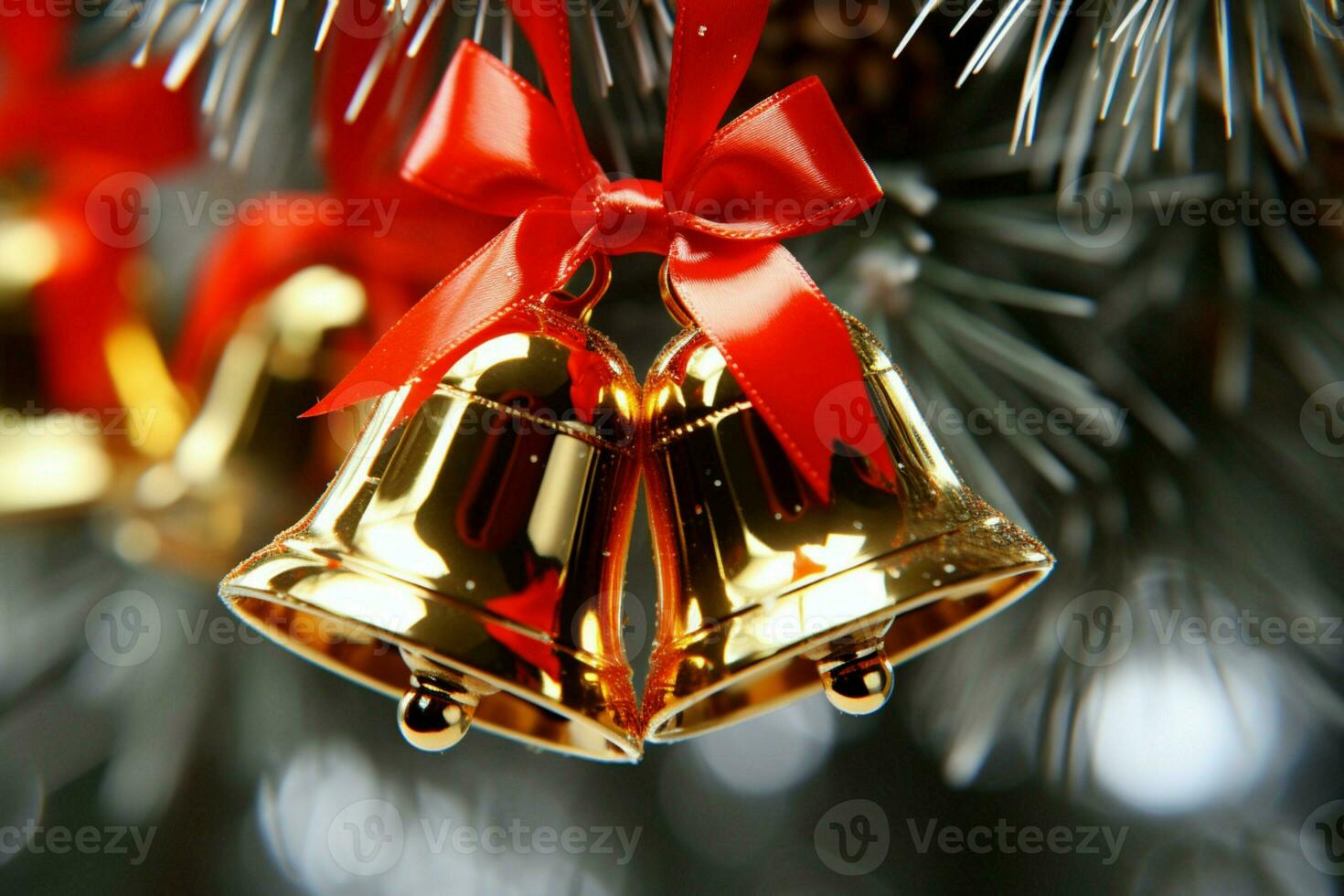 AI generated Shiny Christmas bell jingle bells ringing, spreading holiday cheer with festive joy AI Generated photo