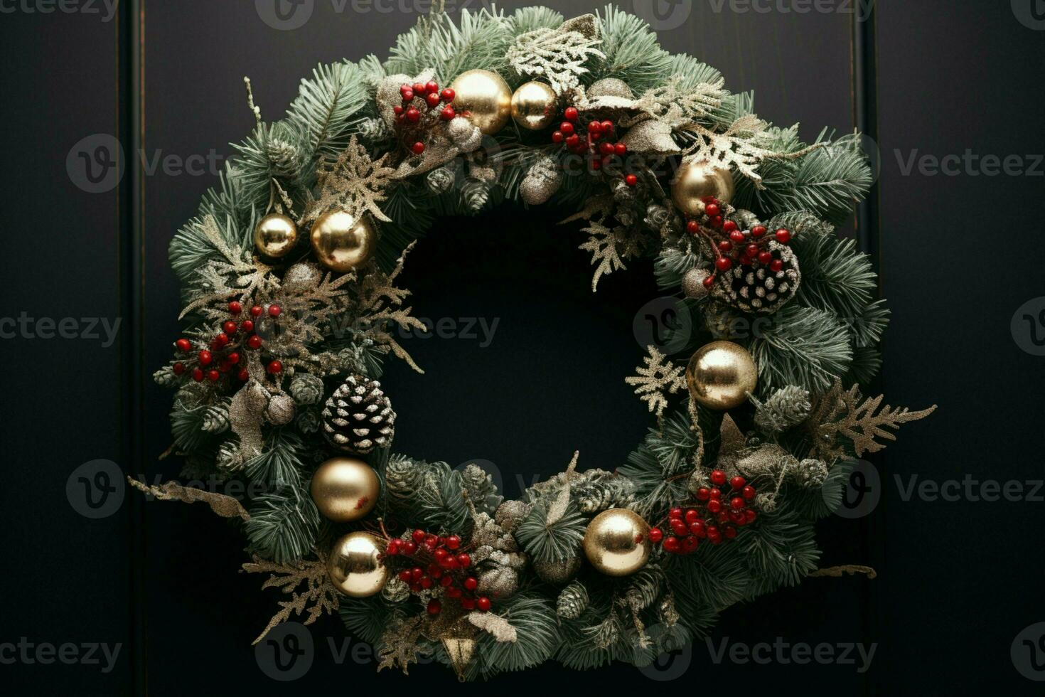 AI generated Rustic Christmas wreath ornaments a beacon of yuletide charm AI Generated photo