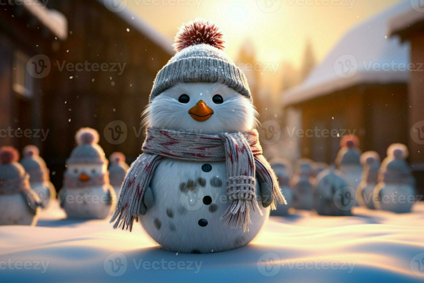 AI generated Charming snowman heralds Christmas celebration holiday cheer AI Generated photo