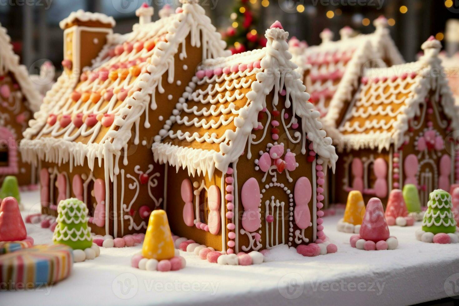 ai generado Navidad pan de jengibre casa mágico hada cuento castillo en Nevado invierno de azucarado Sueños ai generado foto