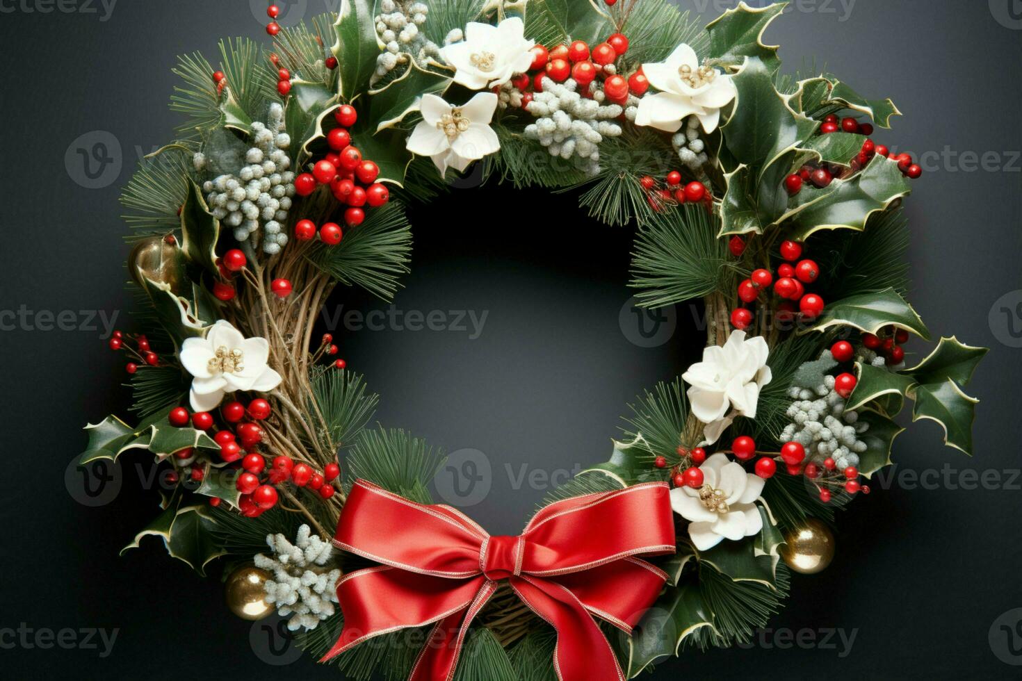 AI generated Rustic Christmas wreath ornaments a beacon of yuletide charm AI Generated photo