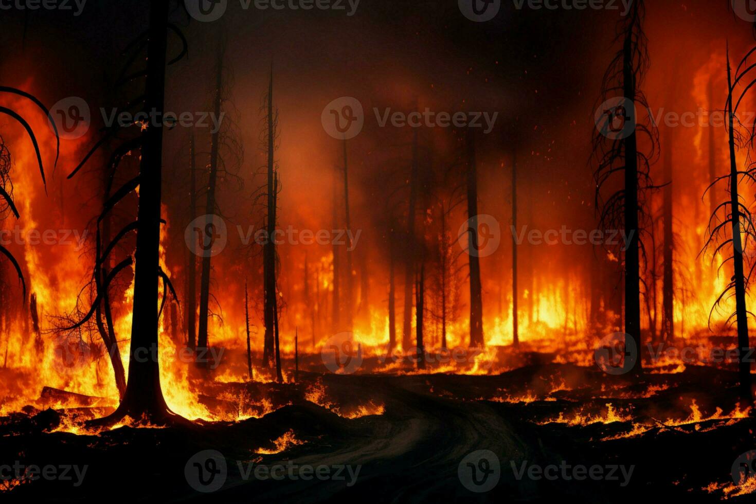 wildfire forest fire Engulfs Woods Fire Spreads Wildly AI Generated photo