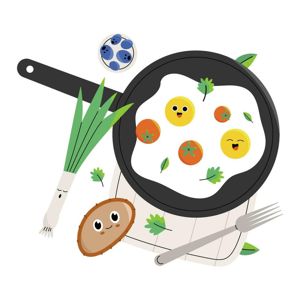 Scrambled eggs in a frying pan vector