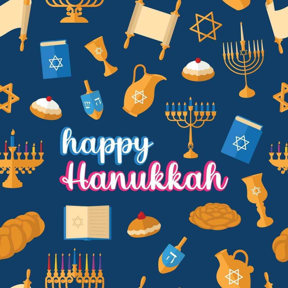 Hanukkah icons Colored pattern background Vector